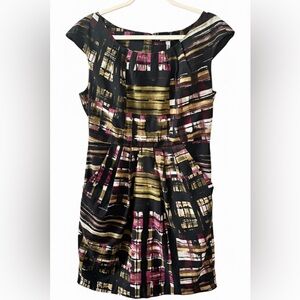 Corey P Abstract Painterly Sheath Dress Size 12 EUC Modern Career Pockets